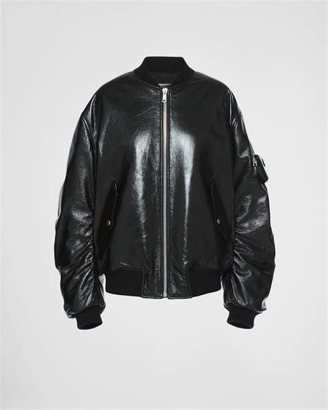 prada oversized nappa leather bomber jacket|Prada nappa leather jacket.